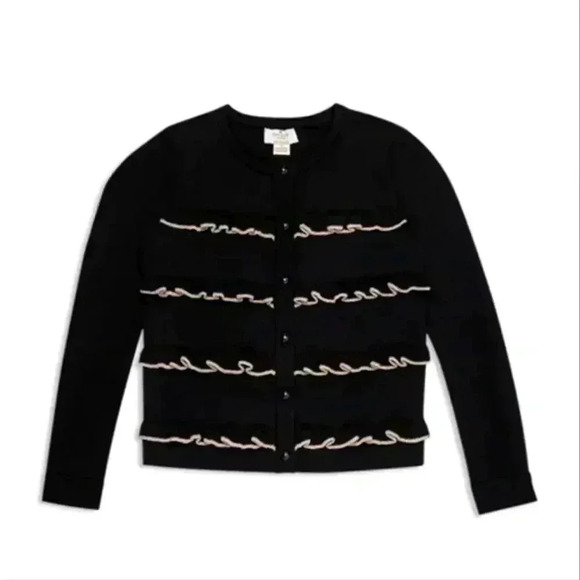 Kate Spade Cardigan 10 Metallic Ruffle Front Girls Dressy Luxury NWOT - Picture 1 of 5